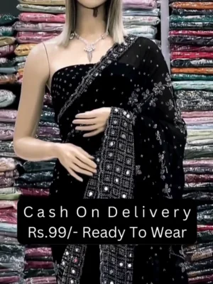 ✨ Stylish Heavy Embroidered Black Saree for Women